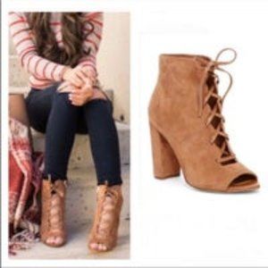 Sam Edelman Tall Block Heel Lace Up Yvie Suede Leather Zip Up Ankle Booties Sz 9